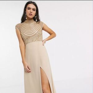 ASOS DESIGN maxi linear embellished bodice dress with high neck